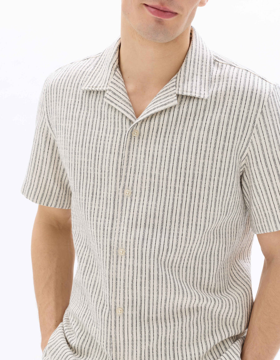 Celio Men Off White Striped Regular Fit Cotton Shirts