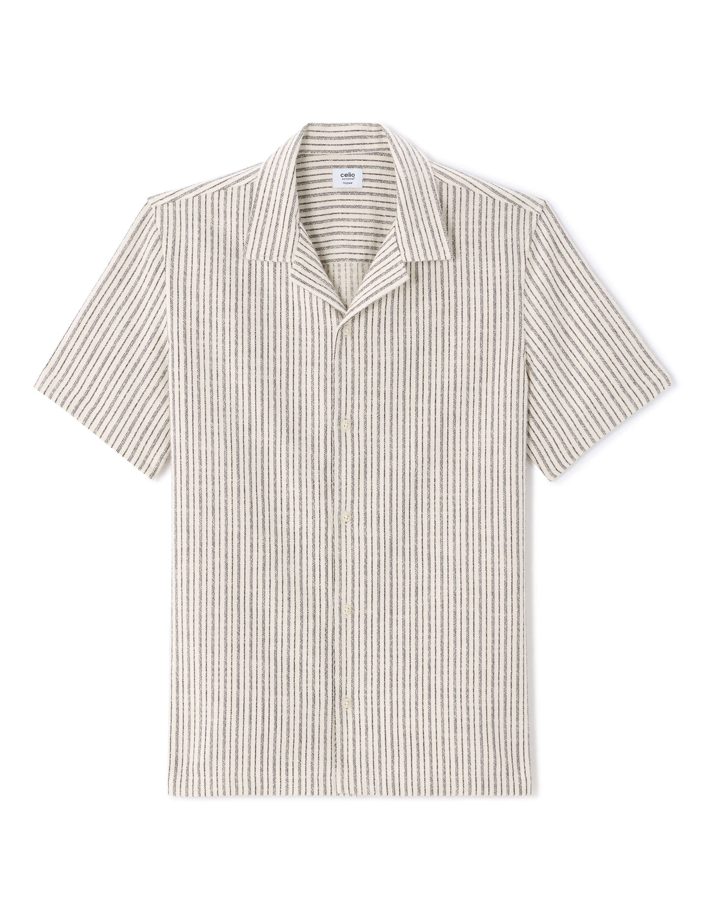 Celio Men Off White Striped Regular Fit Cotton Shirts