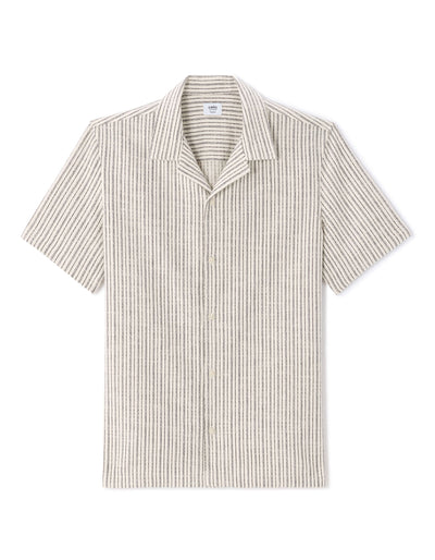 Celio Men Off White Striped Regular Fit Cotton Shirts