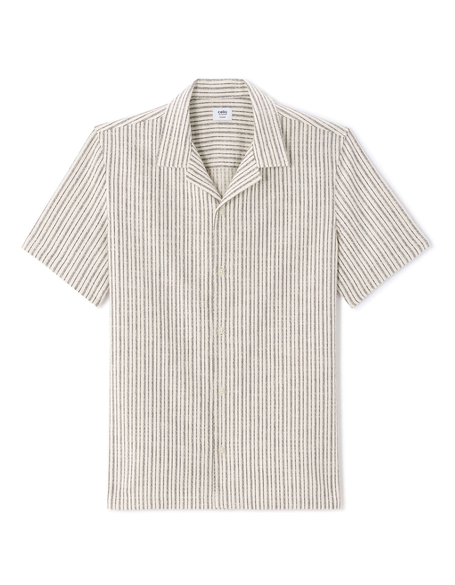 Celio Men Off White Striped Regular Fit Cotton Shirts