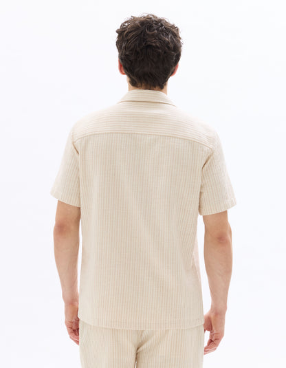 Celio Men Beige Striped Regular Fit Cotton Shirts