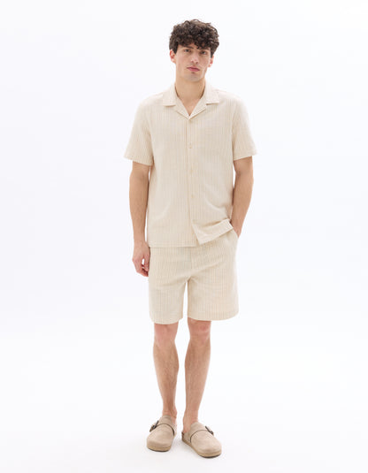 Celio Men Beige Striped Regular Fit Cotton Shirts