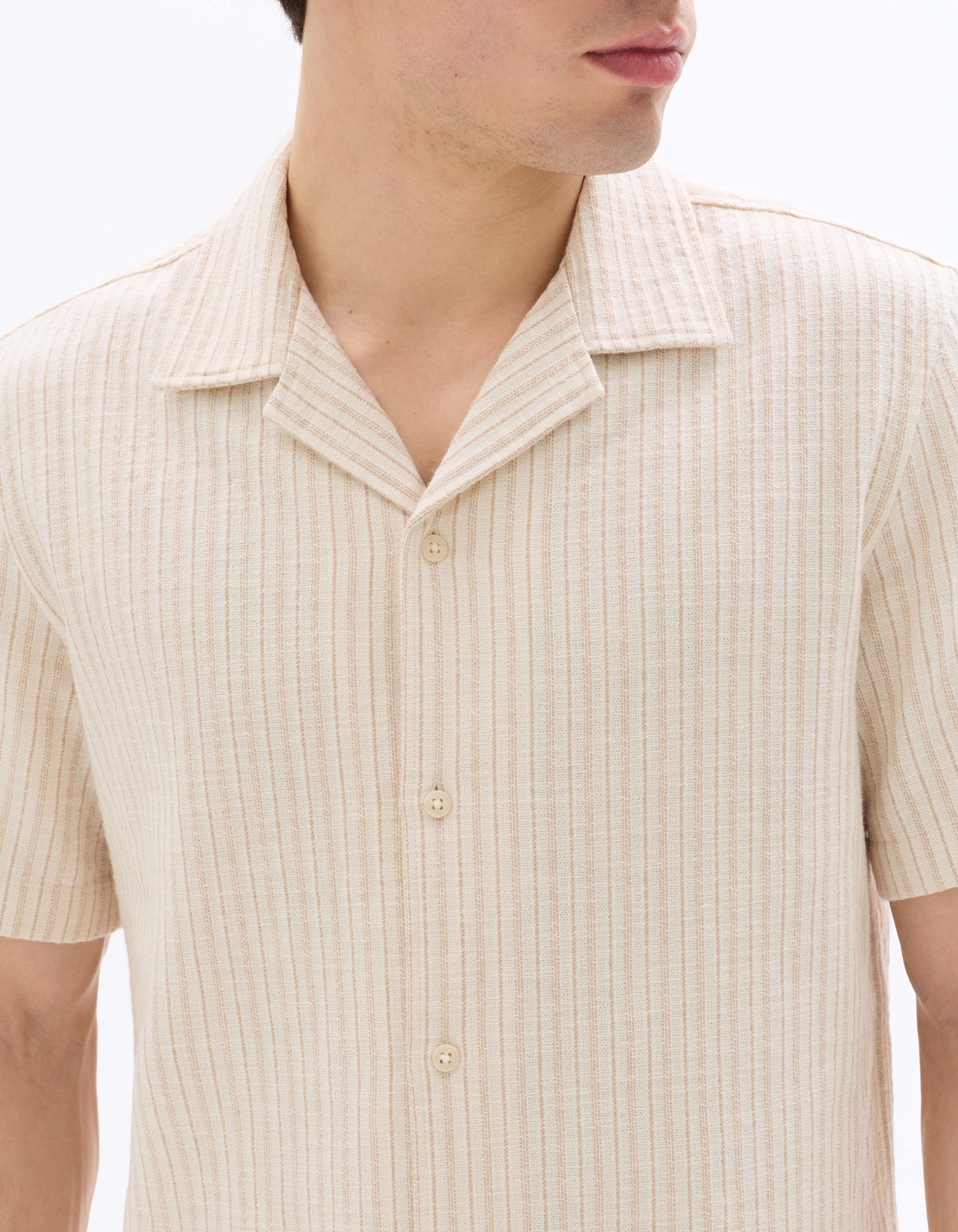 Celio Men Beige Striped Regular Fit Cotton Shirts