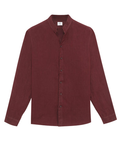 Regular Fit 100% Linen Solid Shirt - Burgundy