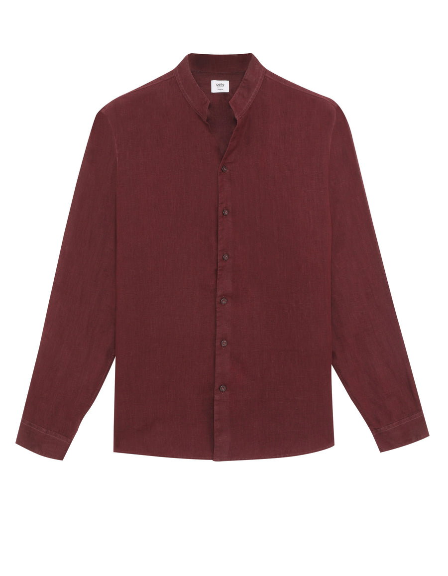 Regular Fit 100% Linen Solid Shirts - Burgundy