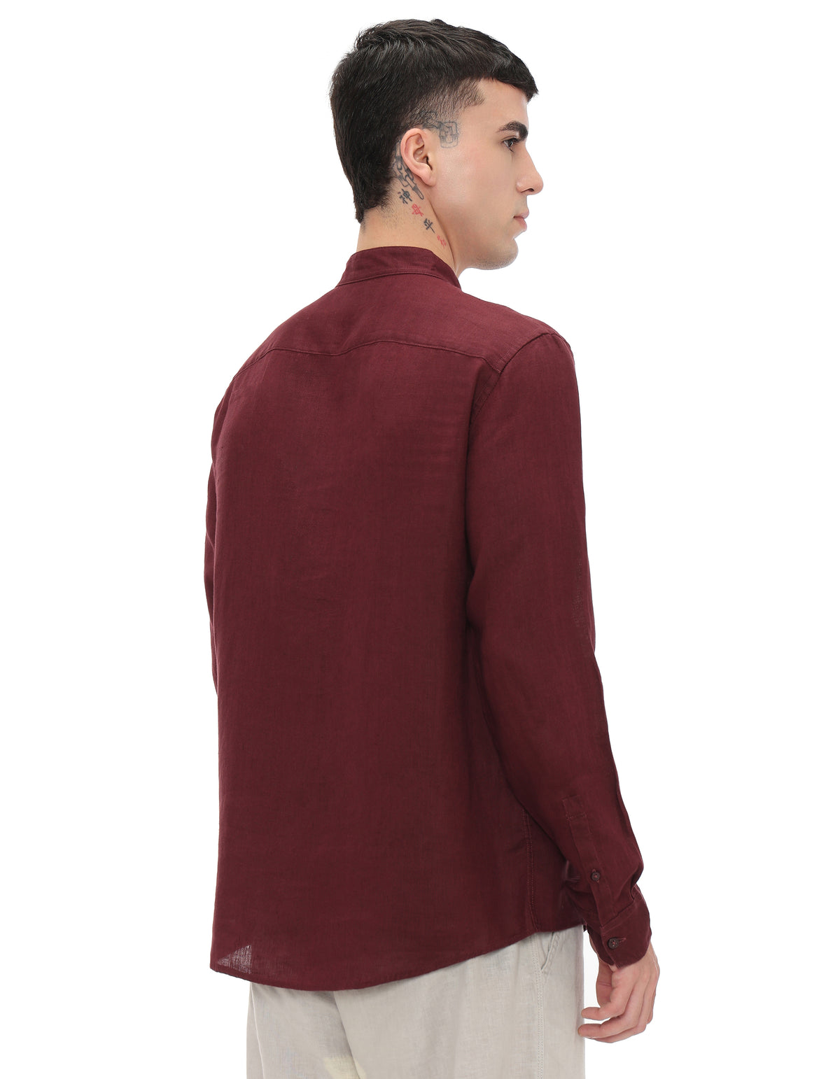 Regular Fit 100% Linen Solid Shirts - Burgundy