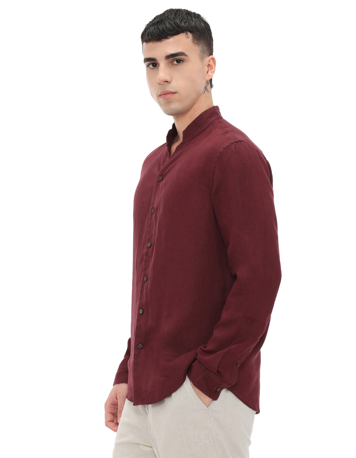 Regular Fit 100% Linen Solid Shirts - Burgundy