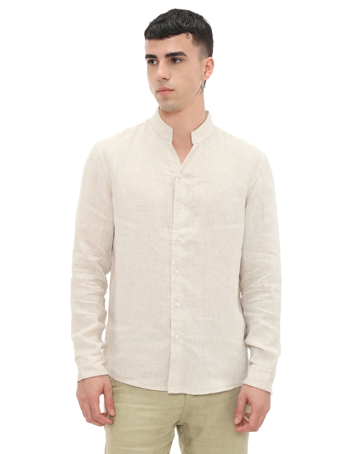 Regular Fit 100% Linen Solid Shirts - Cream