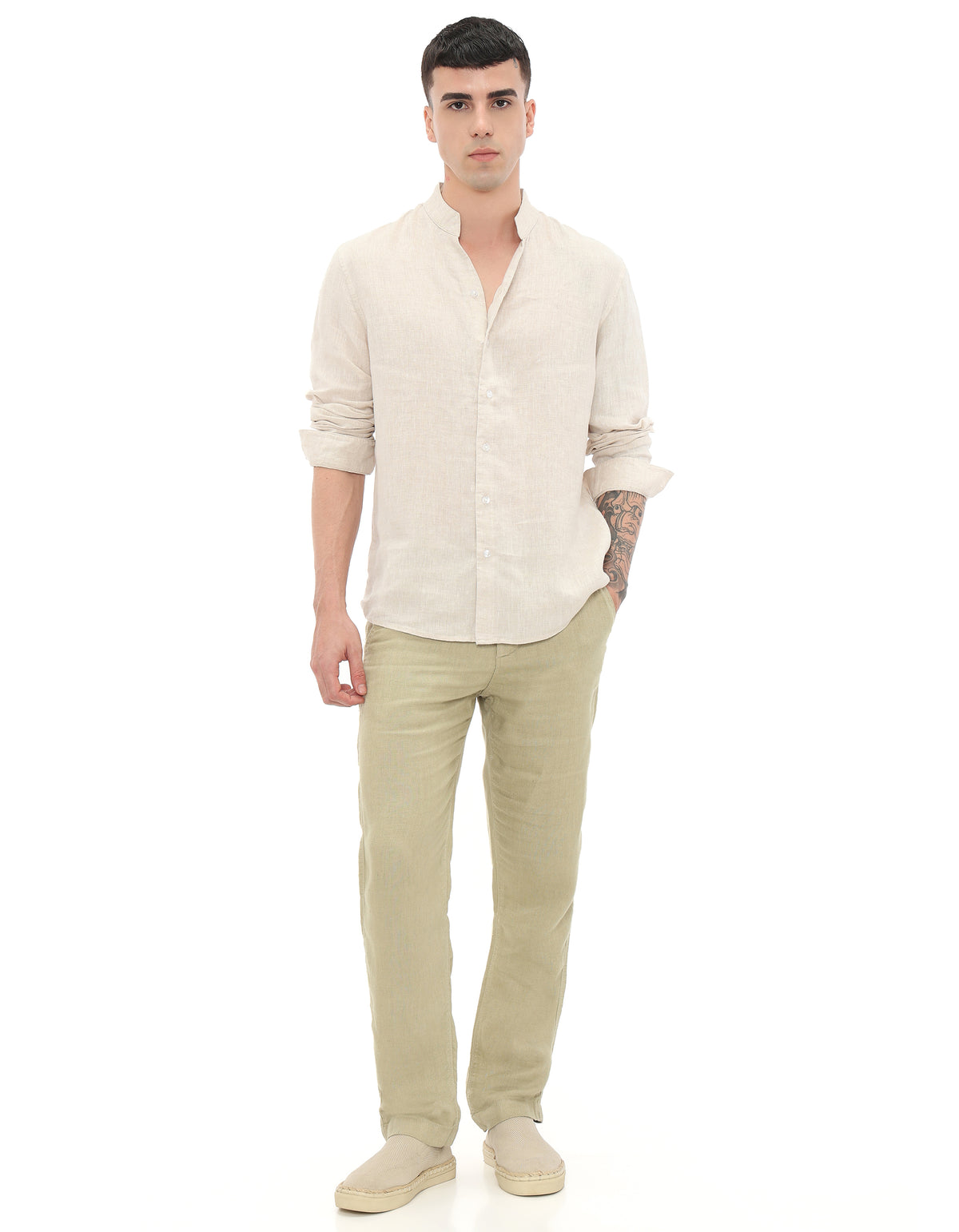Regular Fit 100% Linen Solid Shirts - Cream