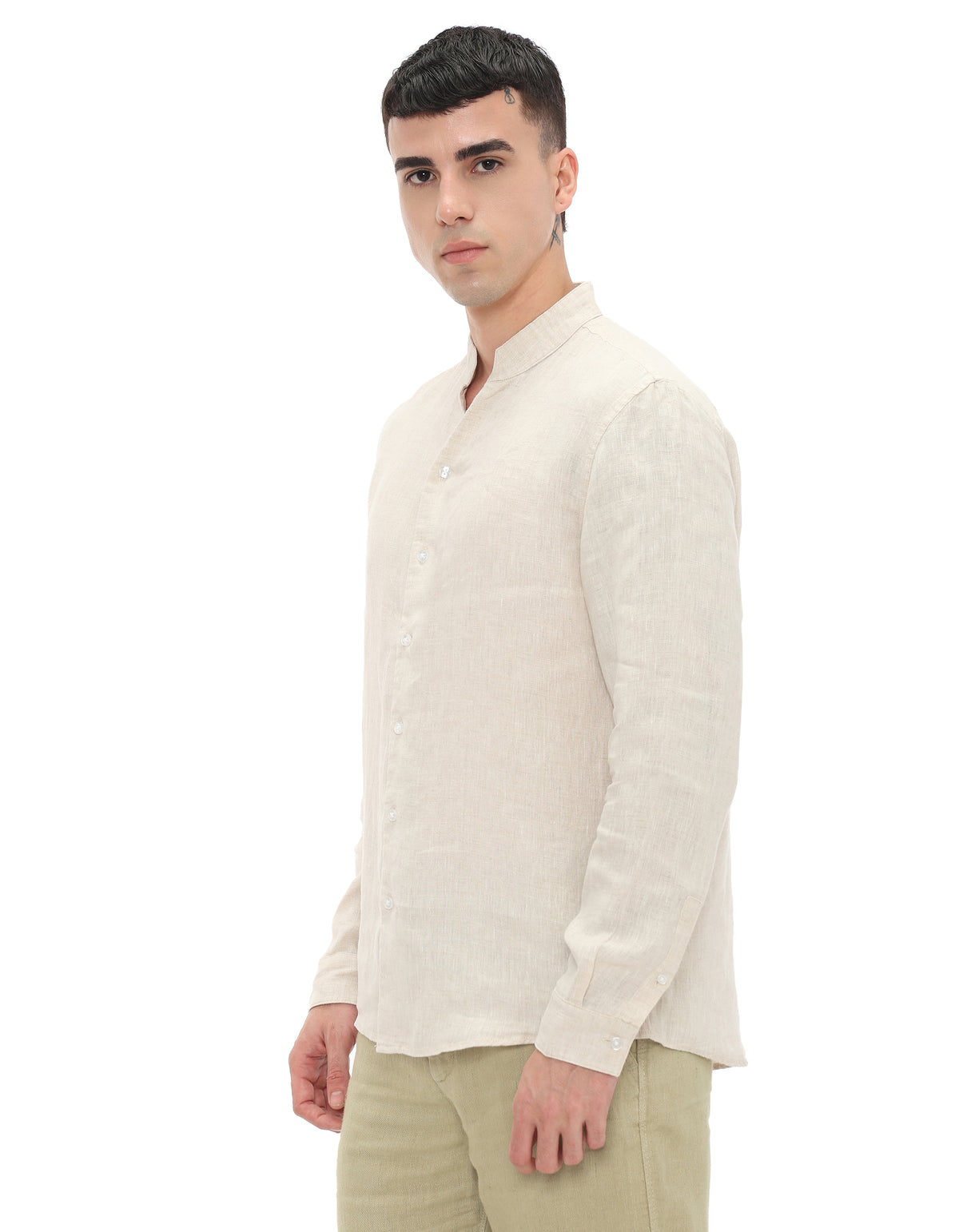 Regular Fit 100% Linen Solid Shirts - Cream