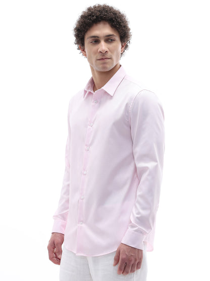 Celio Solid Slim Fit Cotton Pink Shirts