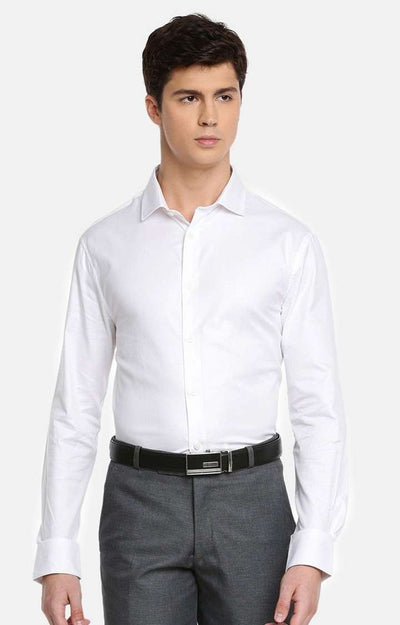 Celio* White Men Solid Cotton Slim Fit Shirts