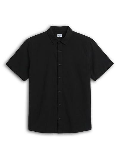 Celio Textured Regular Fit Cotton Black Shirts