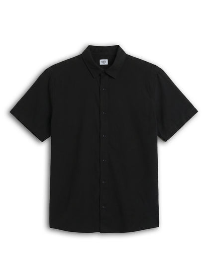 Celio Textured Regular Fit Cotton Black Shirts