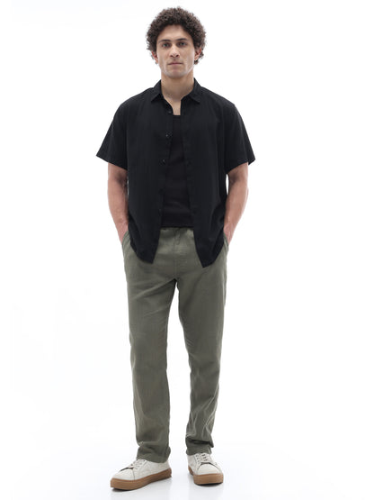 Celio Textured Regular Fit Cotton Black Shirts