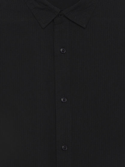 Celio Textured Regular Fit Cotton Black Shirts