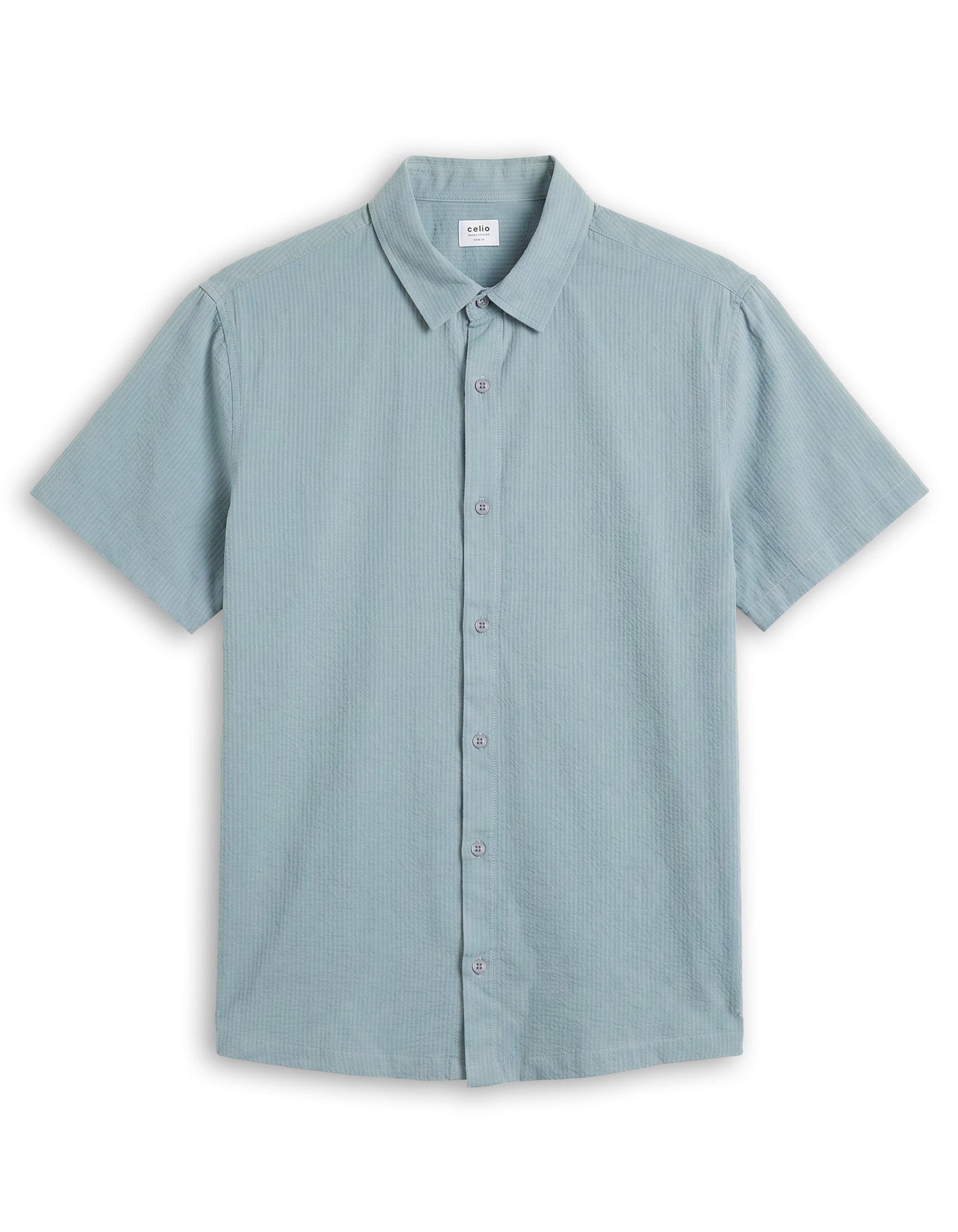 Celio Textured Regular Fit Cotton Blue Shirts