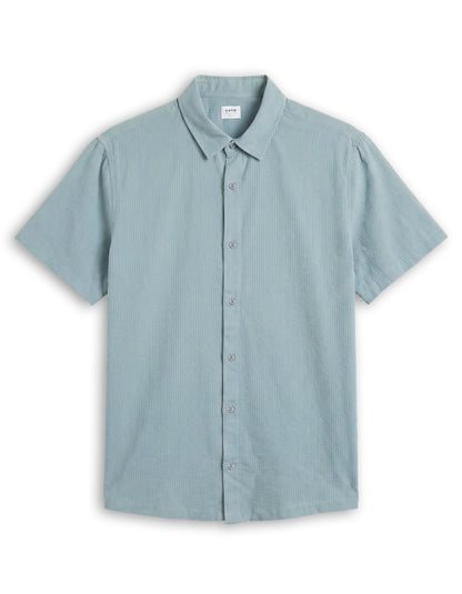 Celio Textured Regular Fit Cotton Blue Shirts