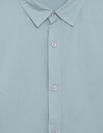Celio Textured Regular Fit Cotton Blue Shirts