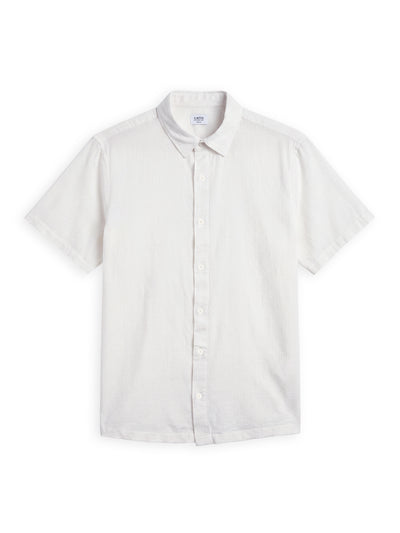 Celio Textured Regular Fit Cotton Off White Shirts