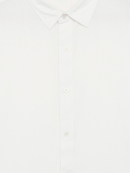 Celio Textured Regular Fit Cotton Off White Shirts