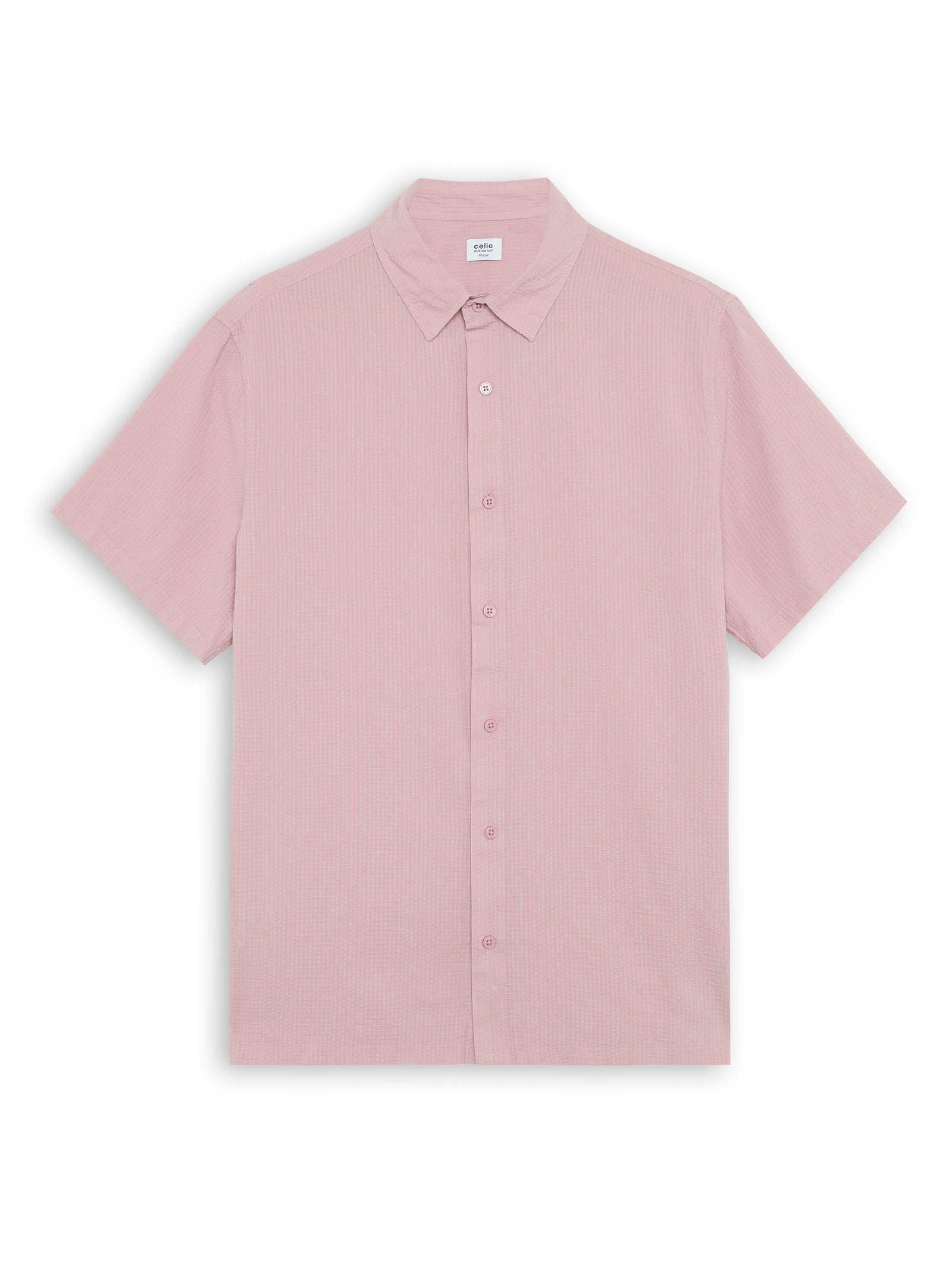 Celio Textured Regular Fit Cotton Purple Shirts