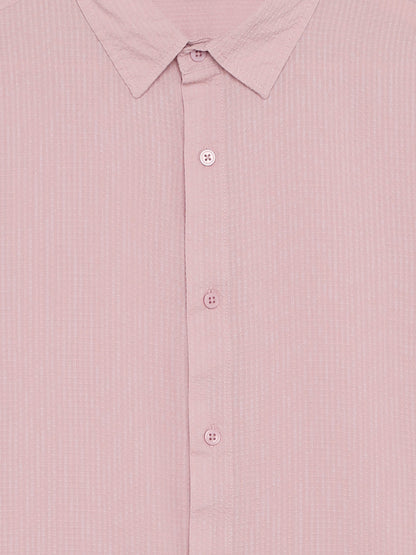 Celio Textured Regular Fit Cotton Purple Shirts