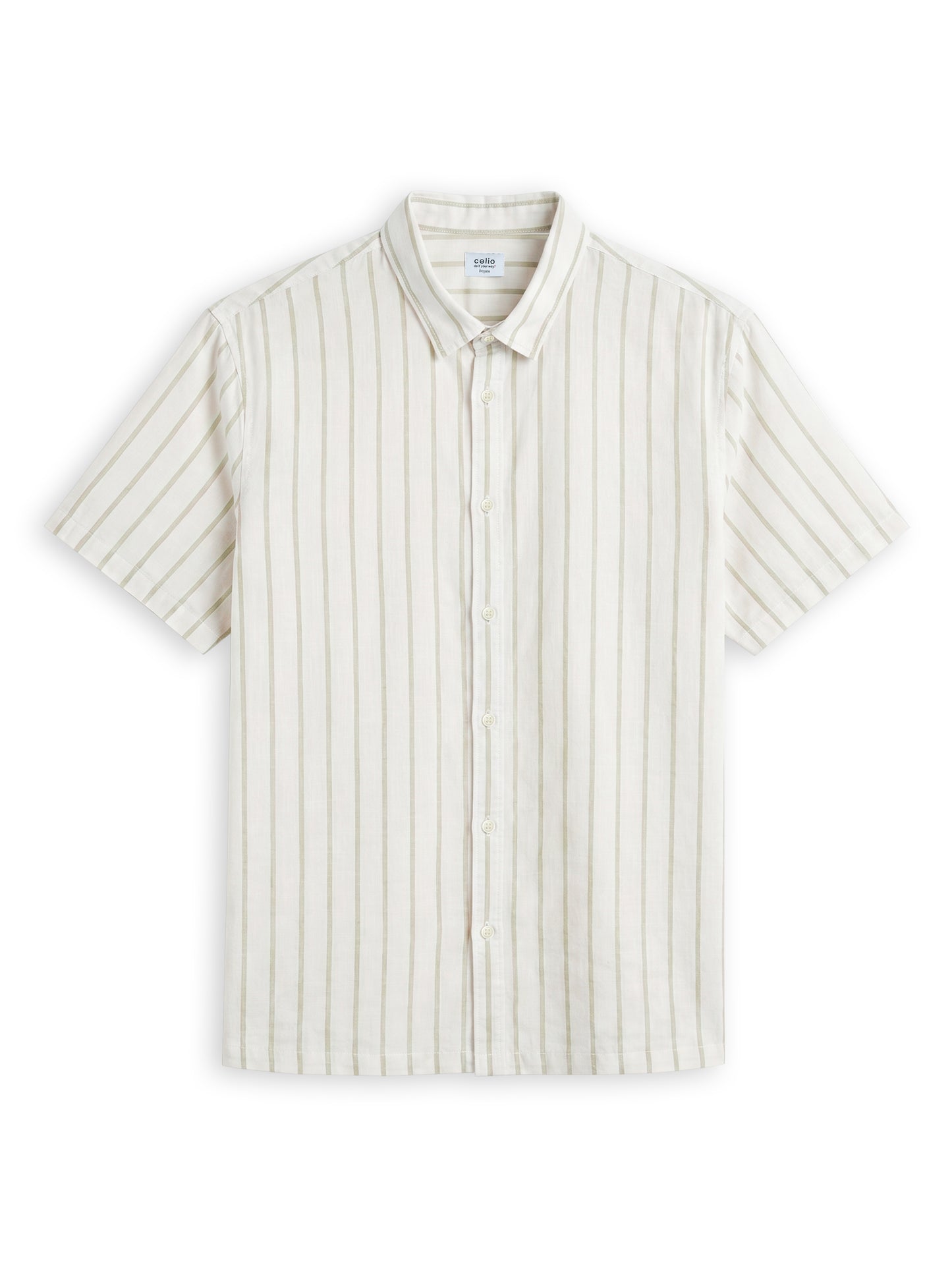 Celio Stripes Regular Fit Cotton Beige Shirts