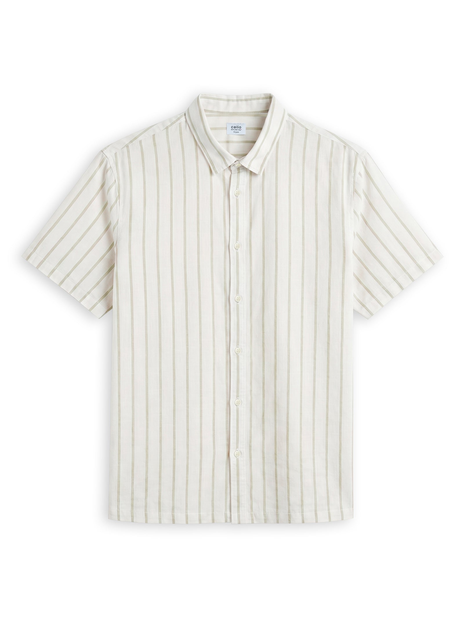 Celio Stripes Regular Fit Cotton Beige Shirts