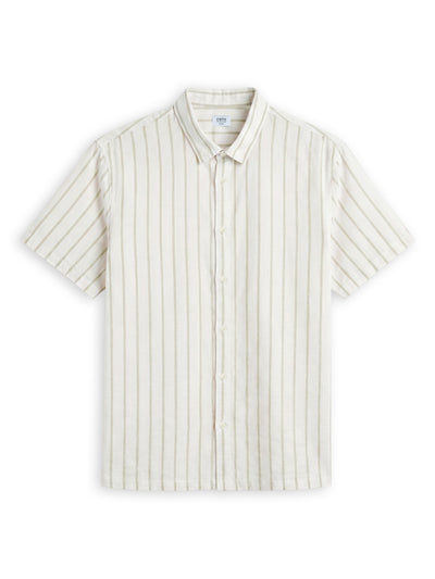 Celio Stripes Regular Fit Cotton Beige Shirts