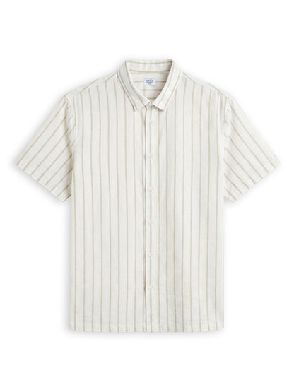 Celio Stripes Regular Fit Cotton Beige Shirts