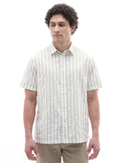 Celio Stripes Regular Fit Cotton Beige Shirts