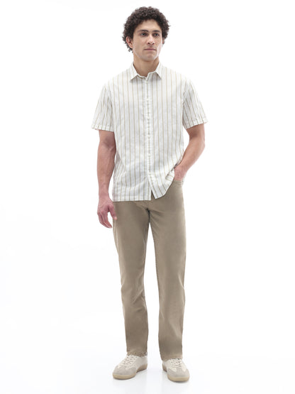 Celio Stripes Regular Fit Cotton Beige Shirts