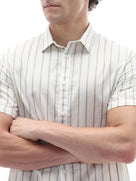 Celio Stripes Regular Fit Cotton Beige Shirts