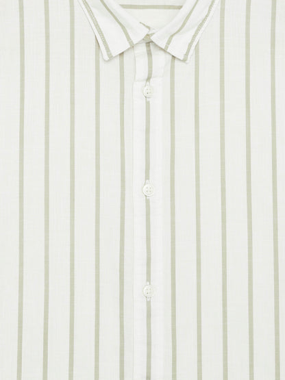 Celio Stripes Regular Fit Cotton Beige Shirts