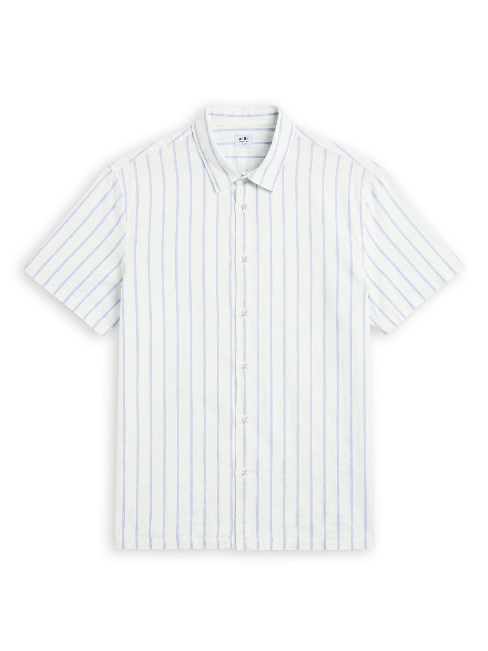 Celio Stripes Regular Fit Cotton Green Shirts