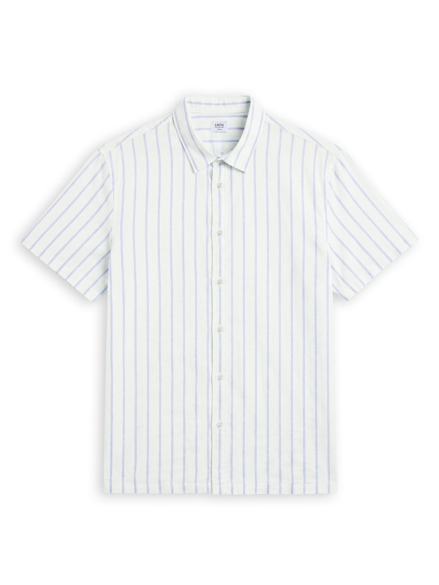 Celio Stripes Regular Fit Cotton Green Shirts