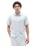 Celio Stripes Regular Fit Cotton Green Shirts