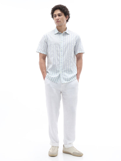 Celio Stripes Regular Fit Cotton Green Shirts