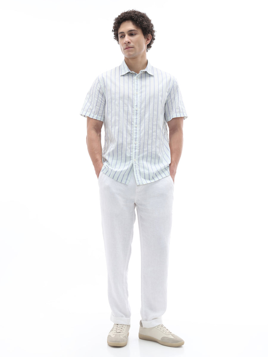 Celio Stripes Regular Fit Cotton Green Shirts