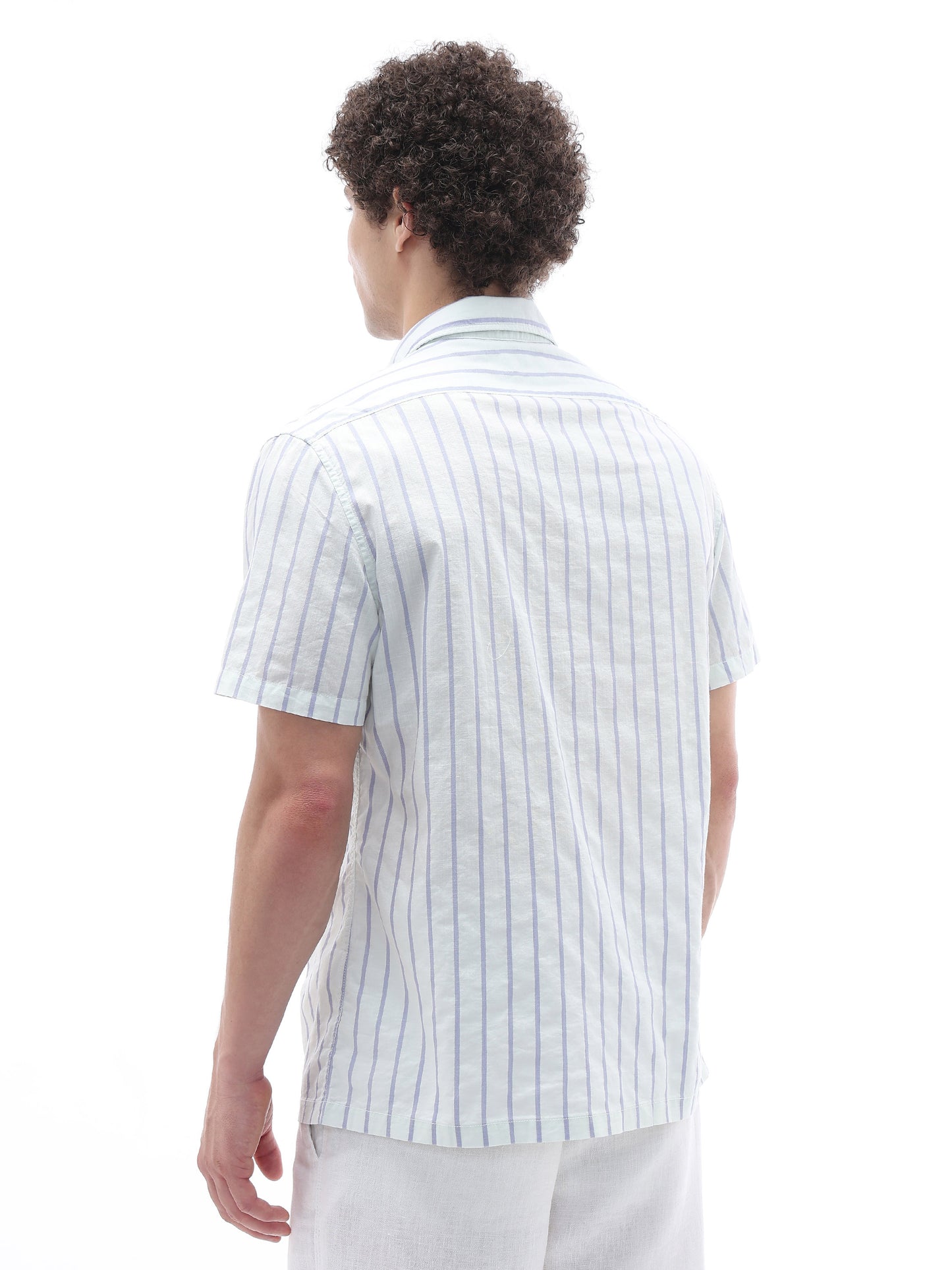Celio Stripes Regular Fit Cotton Green Shirts