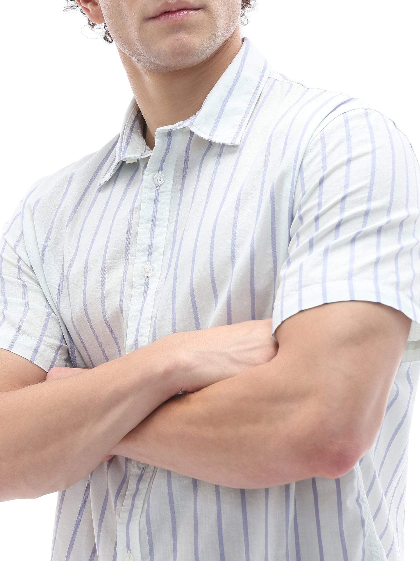 Celio Stripes Regular Fit Cotton Green Shirts