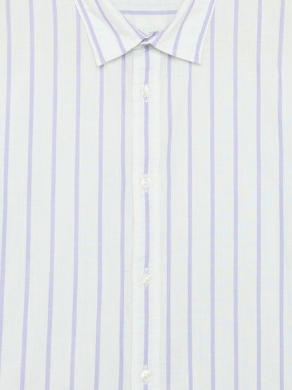 Celio Stripes Regular Fit Cotton Green Shirts