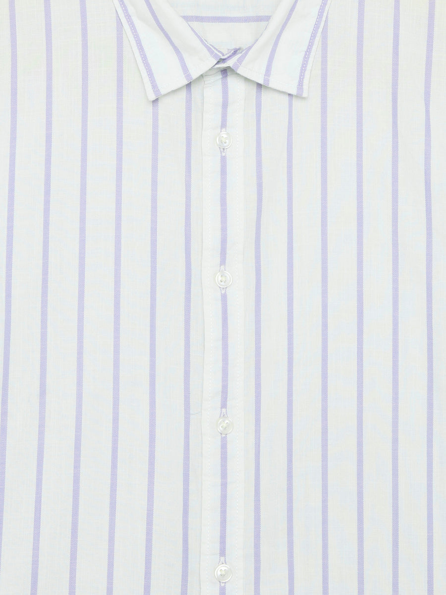Celio Stripes Regular Fit Cotton Green Shirts