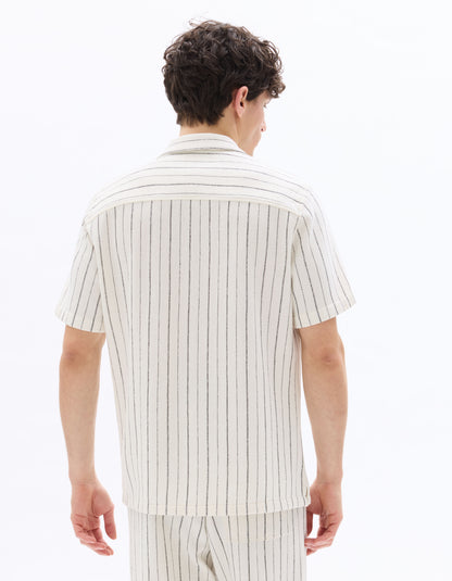 Celio Men Off white Striped Regular Fit Cotton Shirts