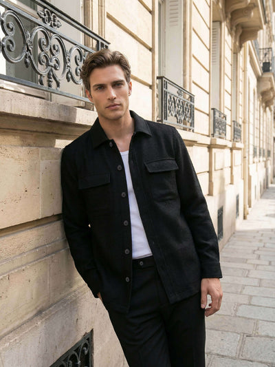 Celio* Men Black Solid Oversized Polyester Shirts