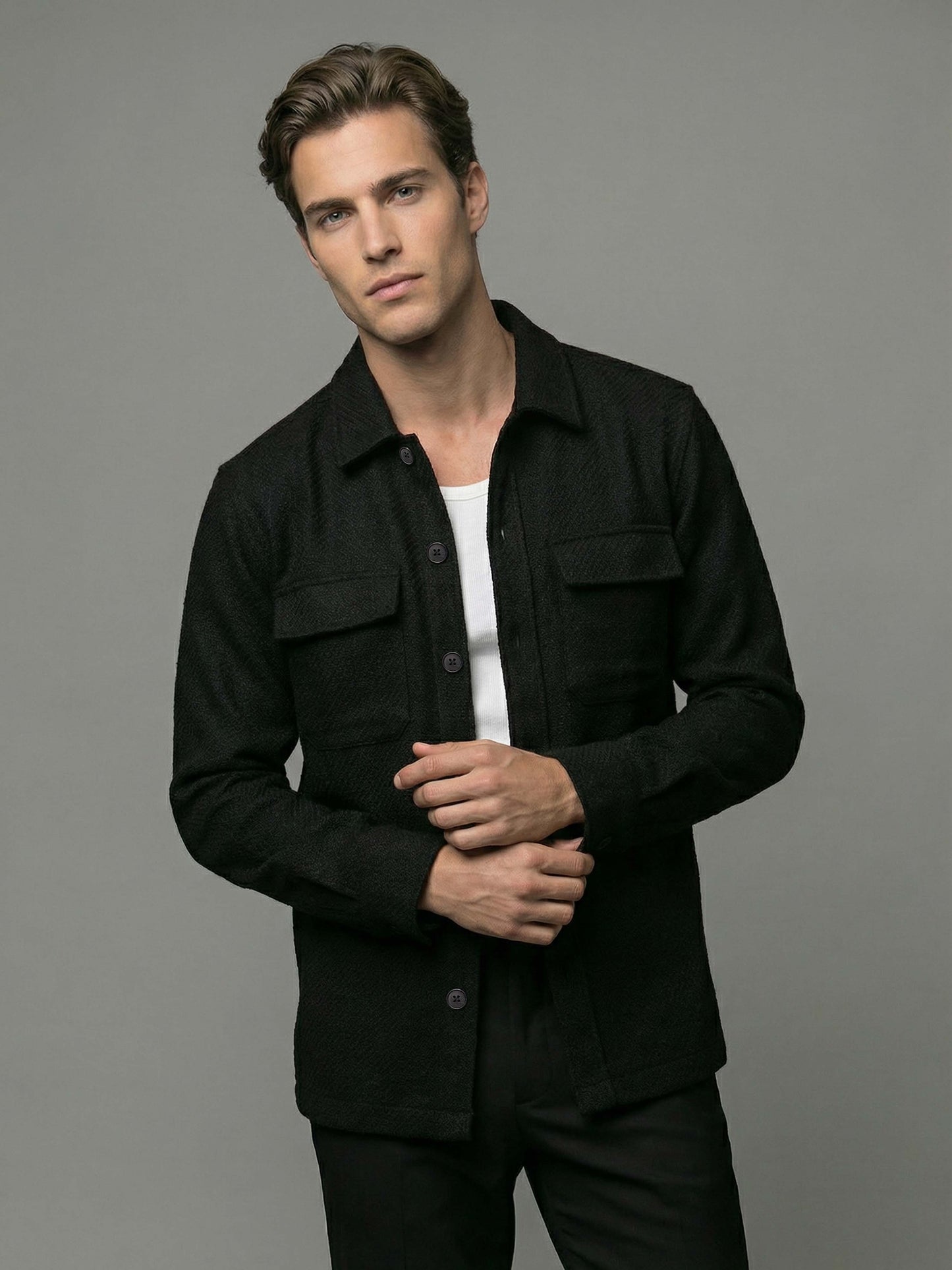 Celio* Men Black Solid Oversized Polyester Shirts