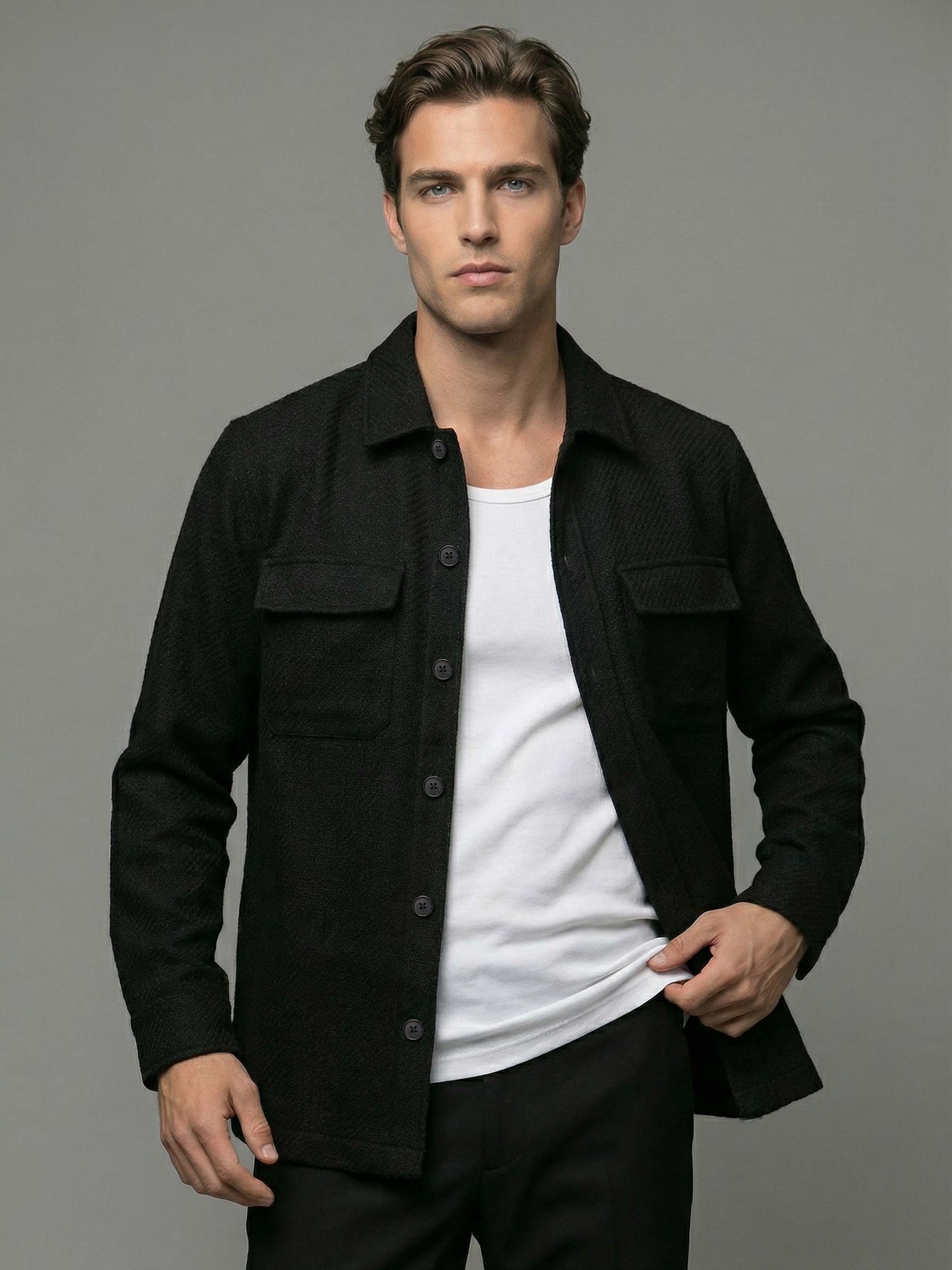 Celio* Men Black Solid Oversized Polyester Shirts