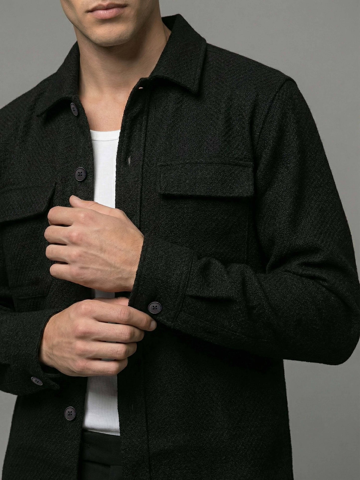 Celio* Men Black Solid Oversized Polyester Shirts