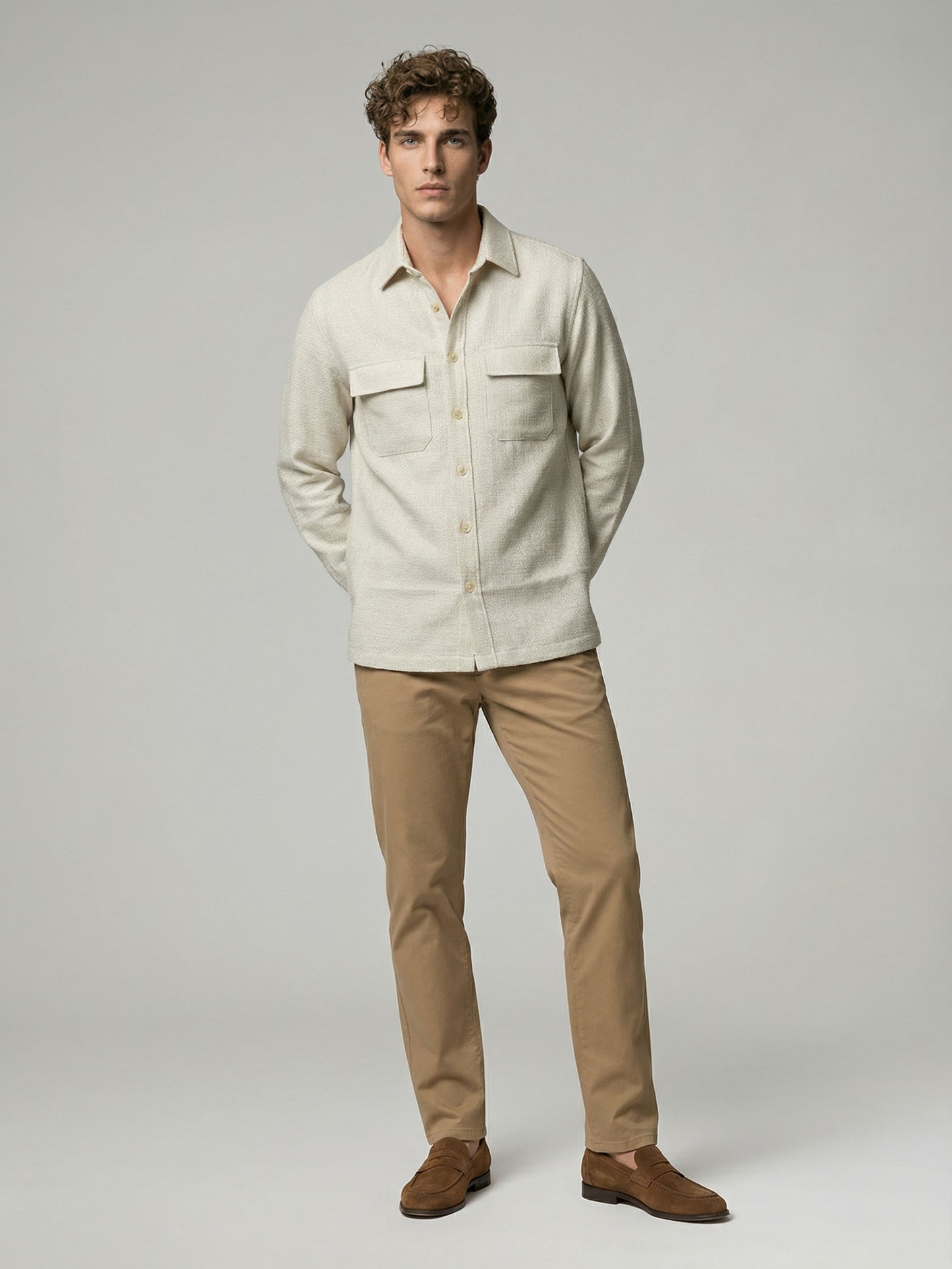Celio* Men Off White Solid Oversized Polyester Shirts